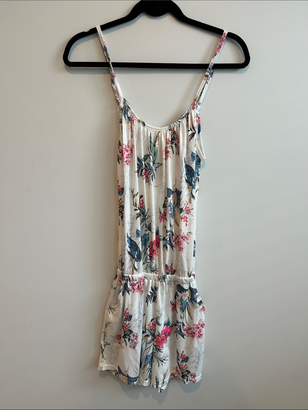 Cream Floral Spaghetti Strap Romper